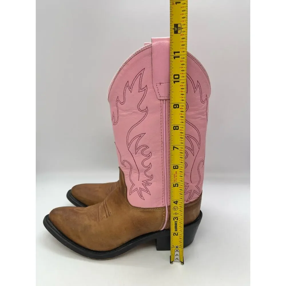 Old West Pink & Brown Leather Boots Size 5